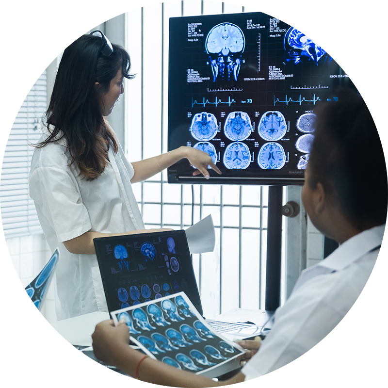 Scientists analyzing a brain scan
